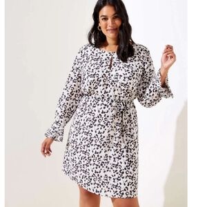 Loft Leopard Print Pleated Cuff Long Sleeve Mini Dress